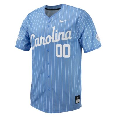 Alternative view of Custom North Carolina Tar Heels Baseball Carolina Blue Pinstripe Home Jersey w/ ACC Patch - All Stitched