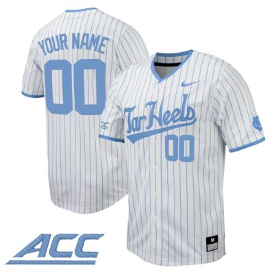 Custom North Carolina Tar Heels Baseball White Away Jersey w/ ACC Patch - All Stitched