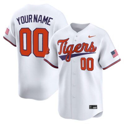 Custom Clemson Tigers Baseball White Away Limited Jersey - All Stitched