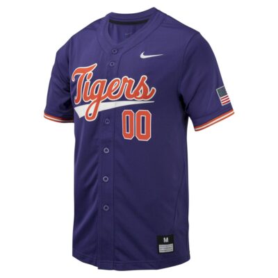 Alternative view of Custom Clemson Tigers Baseball Purple Alternate Jersey - All Stitched