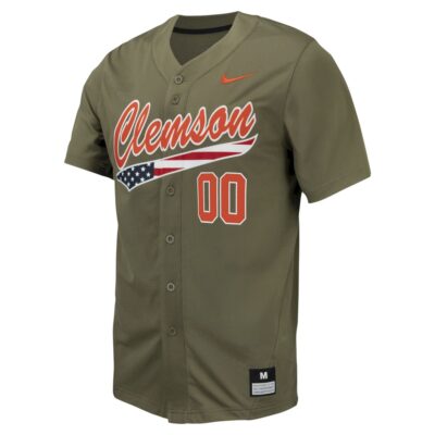 Alternative view of Custom Clemson Tigers Baseball Olive Military Appreciation Jersey - All Stitched