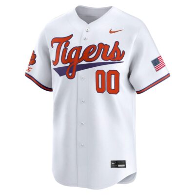 Alternative view of Custom Clemson Tigers Baseball White Away Limited Jersey w/ ACC Patch - All Stitched