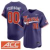 Custom Clemson Tigers Baseball Purple Alternate Limited Jersey w/ ACC Patch - All Stitched