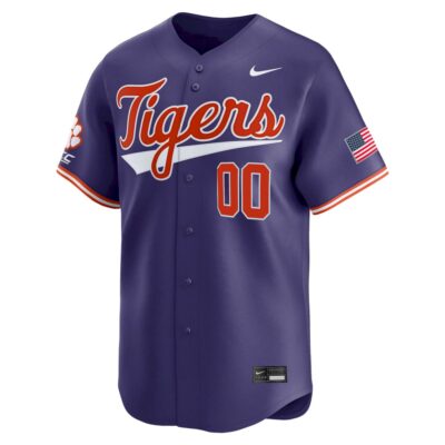 Alternative view of Custom Clemson Tigers Baseball Purple Alternate Limited Jersey w/ ACC Patch - All Stitched
