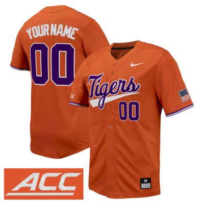 Custom Clemson Tigers Baseball Orange Home Jersey w/ ACC Patch - All Stitched