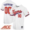Custom Clemson Tigers Baseball White Away Jersey w/ ACC Patch - All Stitched