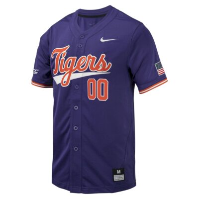 Alternative view of Custom Clemson Tigers Baseball Purple Alternate Jersey w/ ACC Patch - All Stitched