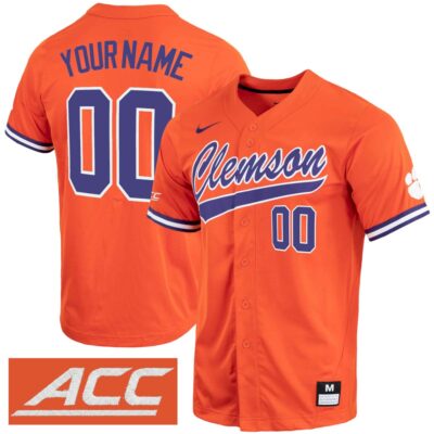 Custom Clemson Tigers Baseball Orange Jersey w/ ACC Patch - All Stitched