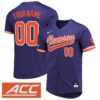 Custom Clemson Tigers Baseball Purple Jersey w/ ACC Patch - All Stitched