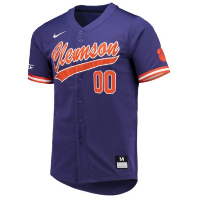 Alternative view of Custom Clemson Tigers Baseball Purple Jersey w/ ACC Patch - All Stitched