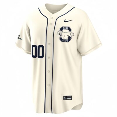 Alternative view of Custom Penn State Nittany Lions Baseball Cream Home Jersey – All Stitched
