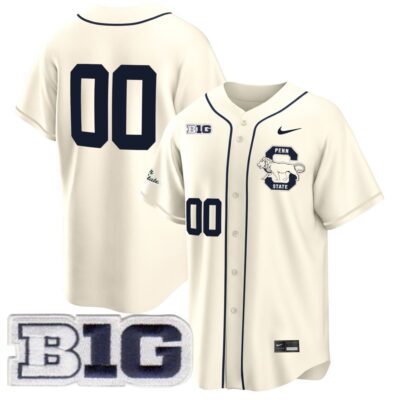Custom Penn State Nittany Lions Baseball Cream Home Jersey w/ B1G Patch – All Stitched