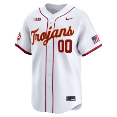 Alternative view of Custom USC Trojans Baseball White Home Limited Jersey w/ B1G Patch – All Stitched