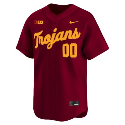 Alternative view of Custom USC Trojans Baseball Cardinal Away Limited Jersey w/ B1G Patch – All Stitched