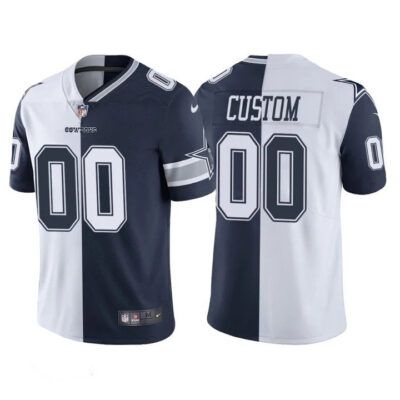 Custom Dallas Cowboys Navy White Split Jersey - All Stitched