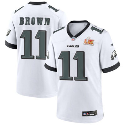 AJ Brown Philadelphia Eagles White SBLIX Game Jersey - All Stitched