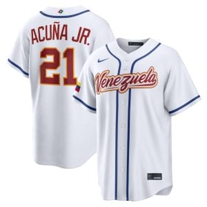 Ronald Acuña Jr. Venezuela Baseball 2026 World Baseball Classic White Home Jersey – All Stitched