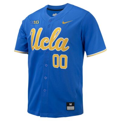 Alternative view of Custom UCLA Bruins Baseball Blue Home Jersey w/ B1G Patch – All Stitched