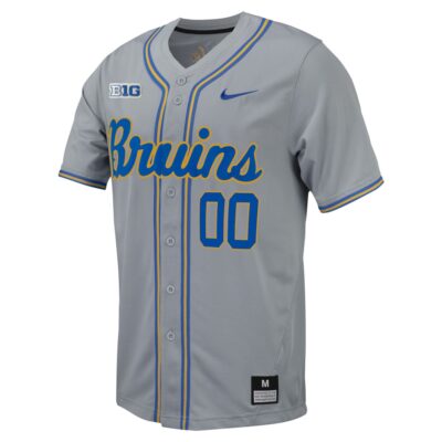 Alternative view of Custom UCLA Bruins Baseball Grey Alternate Jersey w/ B1G Patch – All Stitched