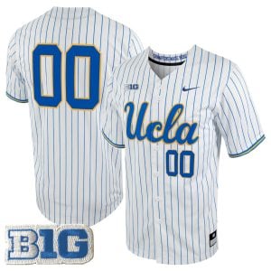 Custom UCLA Bruins Baseball White Pinstripe Alternate Jersey w/ B1G Patch – All Stitched