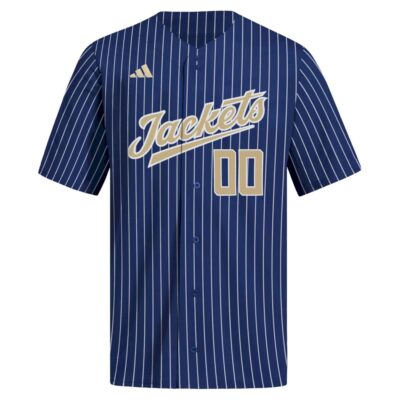 Alternative view of Custom Georgia Tech Yellow Jackets Baseball Navy Pinstripe Jersey - All Stitched