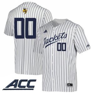 Custom Georgia Tech Yellow Jackets Baseball White Pinstripe Jersey w/ ACC Patch - All Stitched