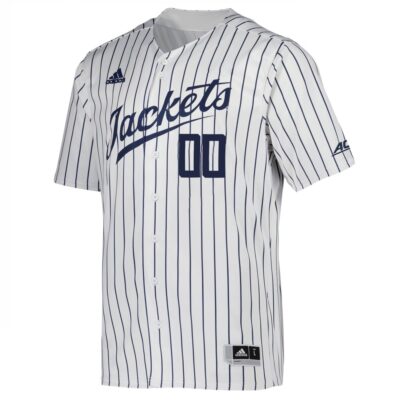 Alternative view of Custom Georgia Tech Yellow Jackets Baseball White Pinstripe Jersey w/ ACC Patch - All Stitched