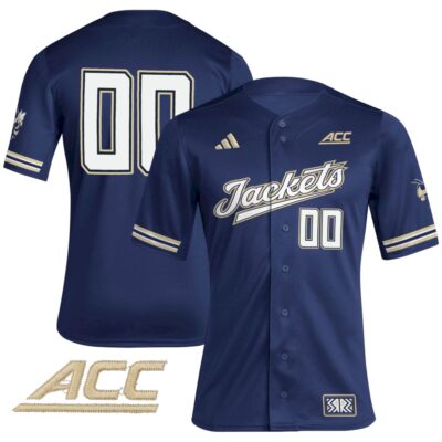 Custom Georgia Tech Yellow Jackets Baseball Navy Reverse Retro Jersey w/ ACC Patch - All Stitched