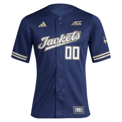 Alternative view of Custom Georgia Tech Yellow Jackets Baseball Navy Reverse Retro Jersey w/ ACC Patch - All Stitched