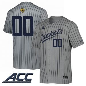 Custom Georgia Tech Yellow Jackets Baseball Grey Pinstripe Jersey w/ ACC Patch - All Stitched