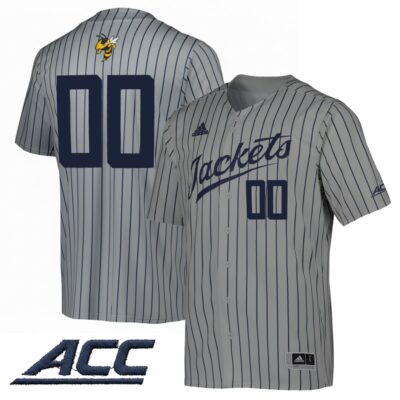 Custom Georgia Tech Yellow Jackets Baseball Grey Pinstripe Jersey w/ ACC Patch - All Stitched