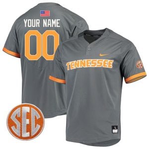 Custom Tennessee Volunteers Baseball Smokey Grey Game Jersey w/ SEC Patch - All Stitched