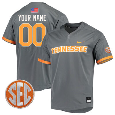 Custom Tennessee Volunteers Baseball Smokey Grey Game Jersey w/ SEC Patch - All Stitched