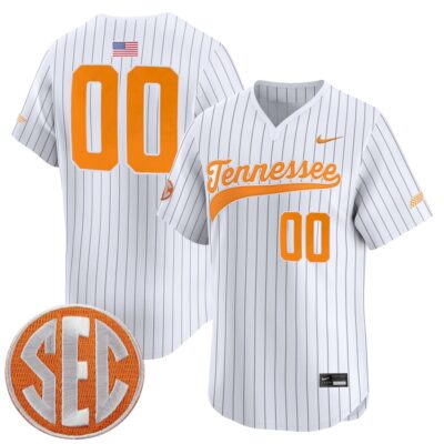 Custom Tennessee Volunteers Baseball White Pinstripe Limited Jersey w/ SEC Patch - All Stitched