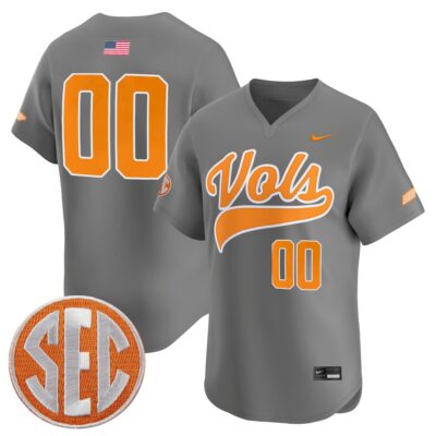 Custom Tennessee Volunteers Baseball Grey Limited Jersey w/ SEC Patch - All Stitched
