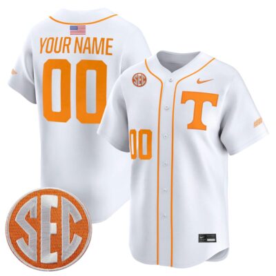 Custom Tennessee Volunteers Baseball White Limited Jersey w/ SEC Patch - All Stitched