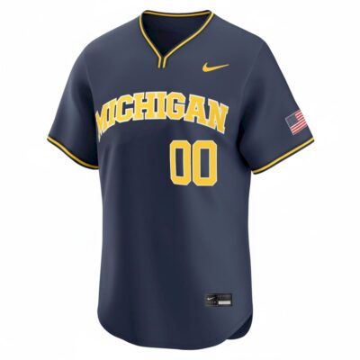 Alternative view of Custom Michigan Wolverines Baseball Navy Home Limited Jersey - All Stitched