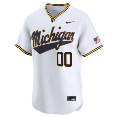 Alternative view of Custom Michigan Wolverines Baseball White Away Limited Jersey - All Stitched