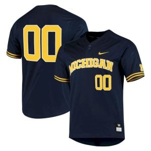 Custom Michigan Wolverines Baseball Two Button Navy Jersey - All Stitched