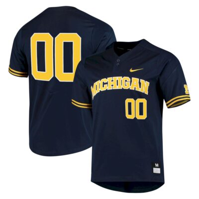 Custom Michigan Wolverines Baseball Two Button Navy Jersey - All Stitched