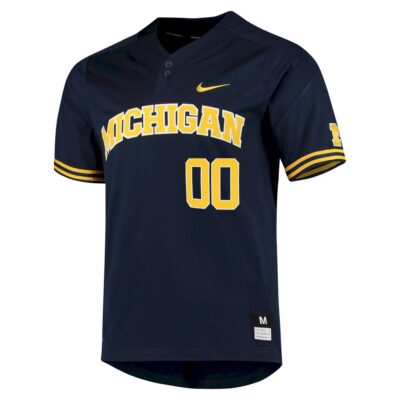 Alternative view of Custom Michigan Wolverines Baseball Two Button Navy Jersey - All Stitched