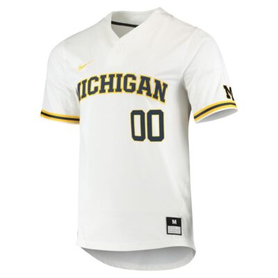 Alternative view of Custom Michigan Wolverines Baseball Two Button White Jersey - All Stitched