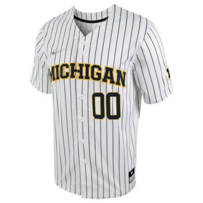 Alternative view of Custom Michigan Wolverines Baseball White Pinstripe Jersey - All Stitched