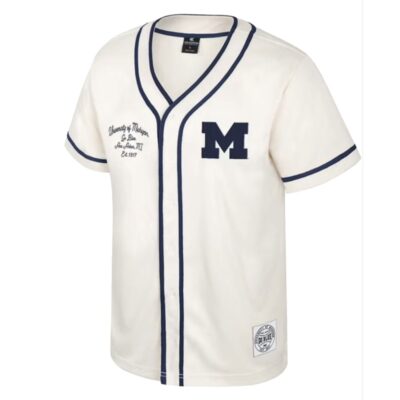 Alternative view of Custom Michigan Wolverines Baseball Colosseum White Hunter Seeker Jersey - All Stitched