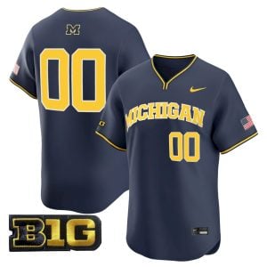 Custom Michigan Wolverines Baseball Navy Home Limited Jersey w/ B1G Patch - All Stitched