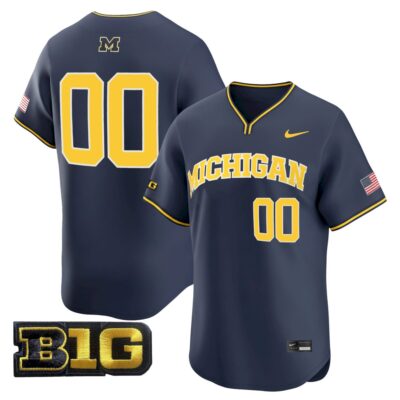 Custom Michigan Wolverines Baseball Navy Home Limited Jersey w/ B1G Patch - All Stitched