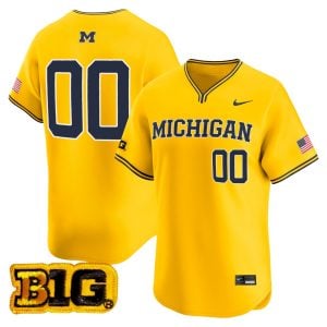 Custom Michigan Wolverines Baseball Maize Alternate Limited Jersey w/ B1G Patch - All Stitched