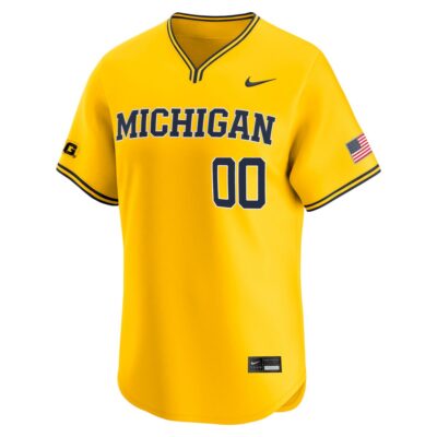 Alternative view of Custom Michigan Wolverines Baseball Maize Alternate Limited Jersey w/ B1G Patch - All Stitched