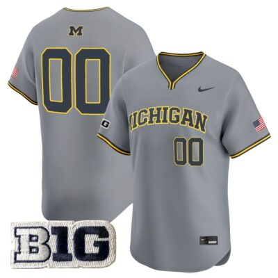 Custom Michigan Wolverines Baseball Grey Alternate Limited Jersey w/ B1G Patch - All Stitched