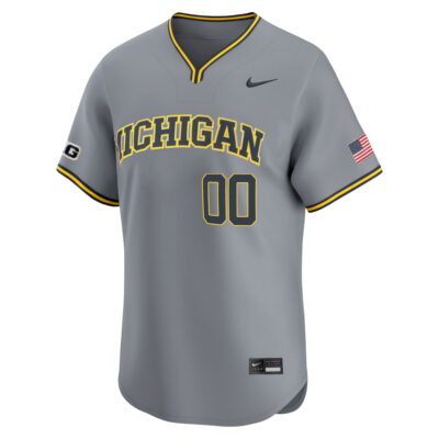 Alternative view of Custom Michigan Wolverines Baseball Grey Alternate Limited Jersey w/ B1G Patch - All Stitched